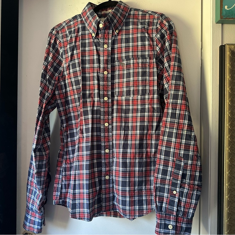 Abercrombie & Fitch Red and Blue Checkered Plaid Button Down Shirt size medium